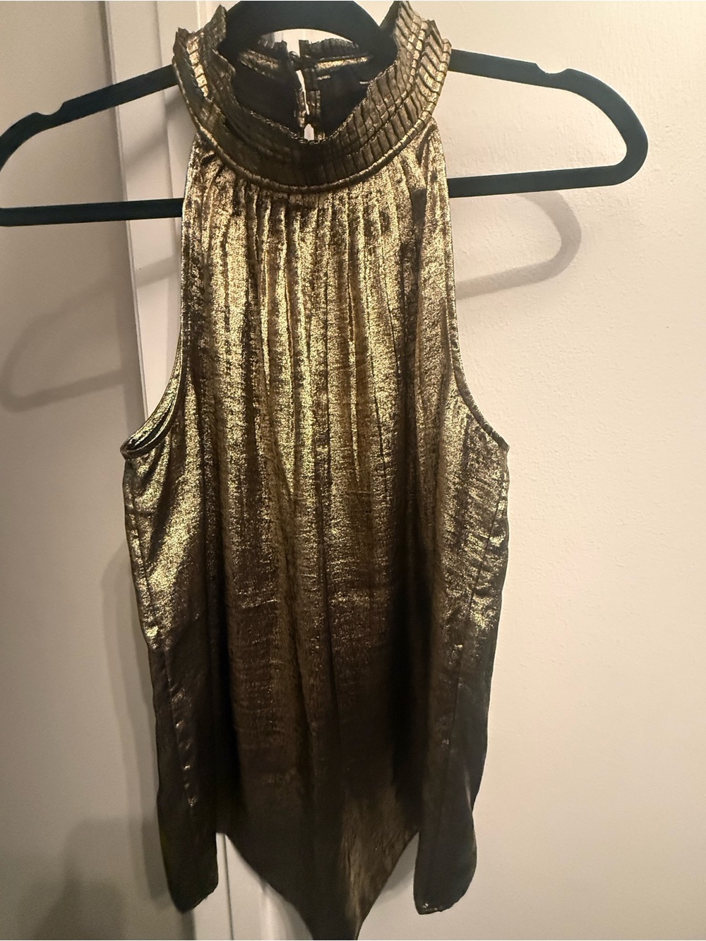 White House Black Market Metallic Gold High-Neck Halter Camisole